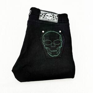 Kreepsville 66 Skeleton Printed Graphic Pocket Green Stitched Denim Jean Size 36
